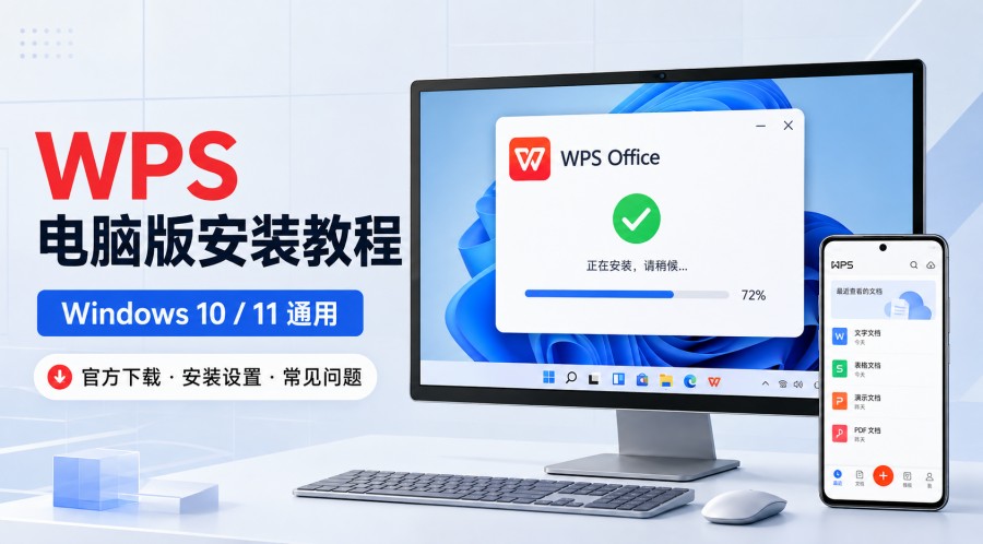 WPS 电脑版 Windows 10 和 Windows 11 安装与首次设置教程封面