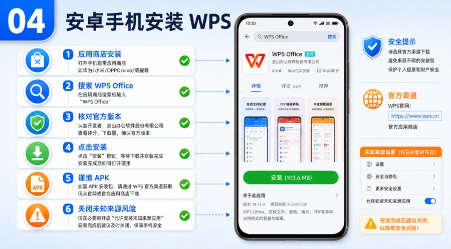 安卓手机安装 WPS APK 时检查来源和未知来源权限