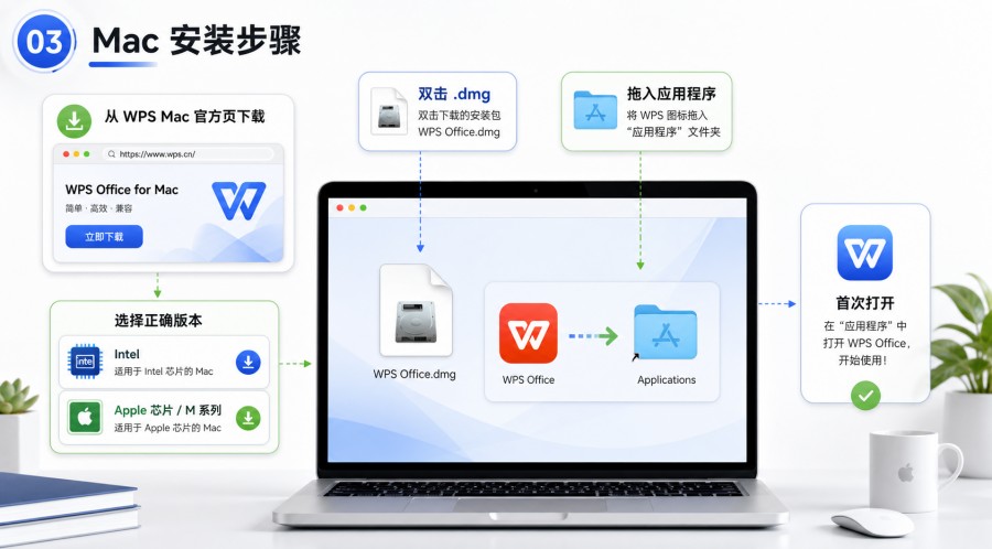 Mac 电脑通过 dmg 安装包安装 WPS Office